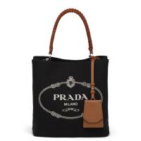 PRADA 1BA212 女士黑色 Prada Panier 帆布和牛皮手袋