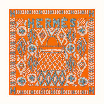 HERMES H652552S 女士橙色 “珍珠凯莉包”140厘米水洗方巾