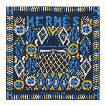 HERMES H652552S 女士蓝色 “珍珠凯莉包”140厘米水洗方巾