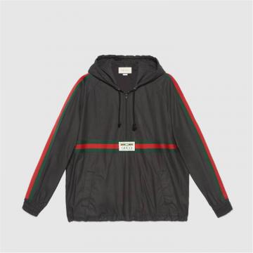 GUCCI 594861 男士黑色 饰 Gucci 标签涂层棉布风衣