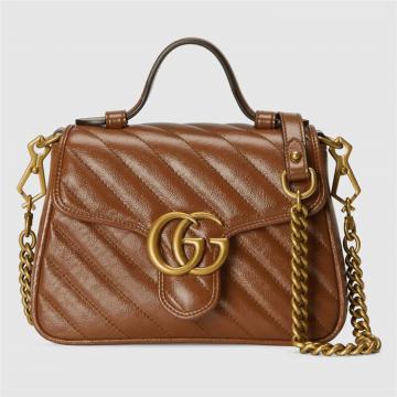 GUCCI 583571 女士棕色 GG Marmont 系列绗缝迷你手提包