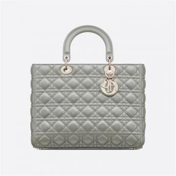 DIOR M0566ONGE 女士灰色羊皮 大号 LADY DIOR 手袋