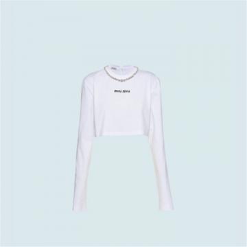 MIUMIU MJL732 女士白色 刺绣棉质平纹针织 T恤