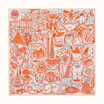HERMES H003536S 女士橙色“世界博览会”90厘米方巾