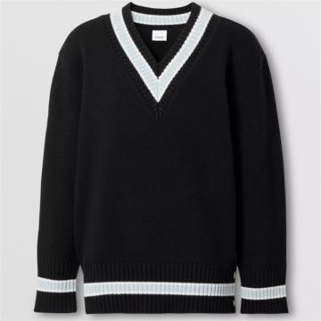 BURBERRY 80360721 女士黑色 宽松版型羊毛板球针织衫