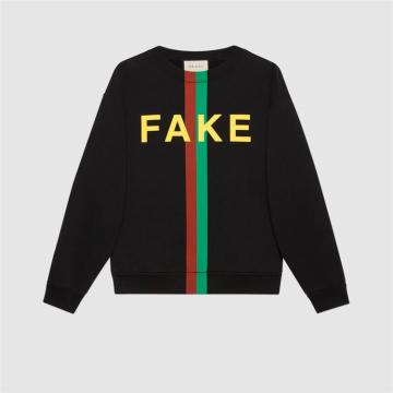 GUCCI 635847 男士黑色“Fake/Not”印花卫衣