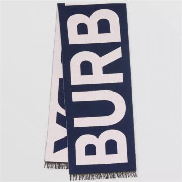 BURBERRY 80337151 女士海军蓝色 徽标羊毛提花围巾