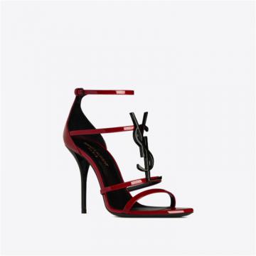 YSL 6301091TVVV6750 女士红色 CASSANDRA 黑色字母标志漆皮凉鞋