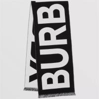 BURBERRY 80355241 女士黑色 徽标羊毛提花围巾