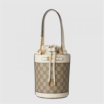 GUCCI 637115 女士白色拼乌木色 Gucci 马衔扣 1955 小号水桶包