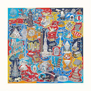 HERMES H003536S 女士蓝色“世界博览会”90厘米方巾