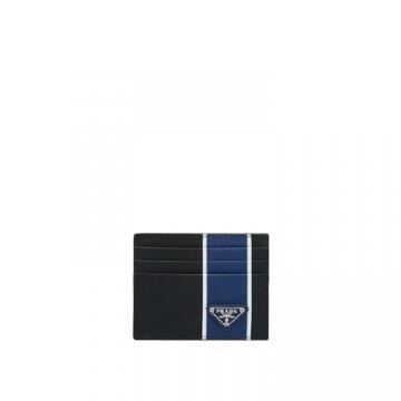 PRADA 2MC223 男士黑色拼蓝色 Saffiano 牛皮卡片夹