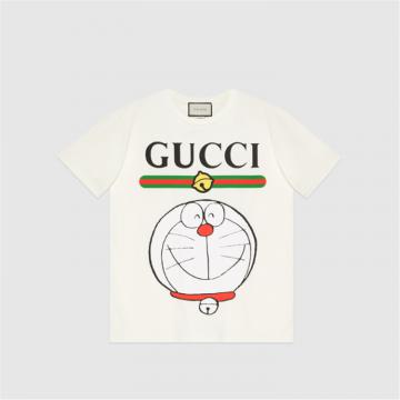  GUCCI 615044 女士象牙白色 Doraemon x Gucci 联名系列棉质 T恤