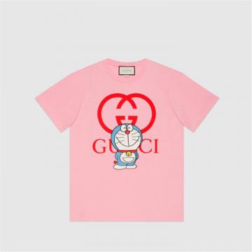 GUCCI 615044 女士淡粉色 Doraemon x Gucci 联名系列棉质 T恤