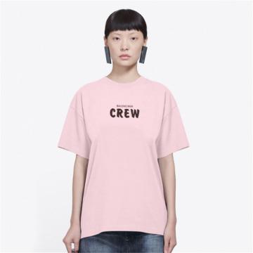 BALENCIAGA 612965TIV241900 女士粉色 Crew 宽松 T恤衫