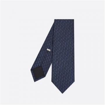 DIOR 93C1046A0121 男士蓝色和黑色桑蚕丝 Oblique 印花领带