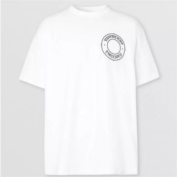 BURBERRY 80345601 男士白色 徽标图案印花宽松棉质 T 恤衫