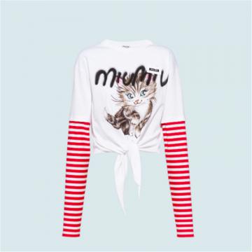 MIUMIU MJL735 女士白色 印花棉质平纹针织 T恤