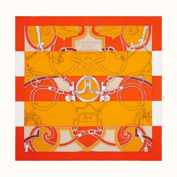 HERMES H003685S 女士橙色 “国家马术指导条纹版”90厘米方巾