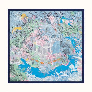 HERMES H003602S 女士蓝色 “热带丛林版福宝”90厘米方巾