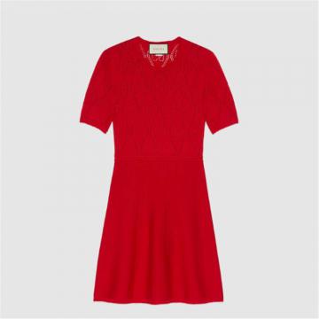 GUCCI 650399 女士红色 GG 镂空羊毛连衣裙
