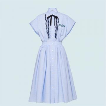 MIUMIU MF4085 女士天蓝色 刺绣轻软方格平布连衣裙
