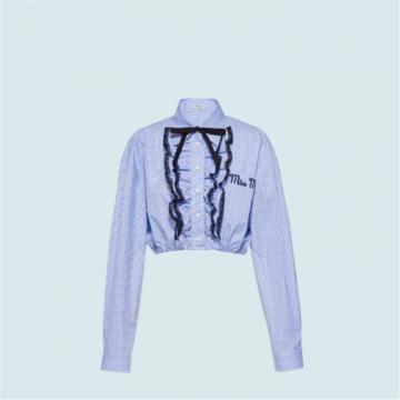 MIUMIU MK1530 女士天蓝色 刺绣轻软织物格纹衬衫