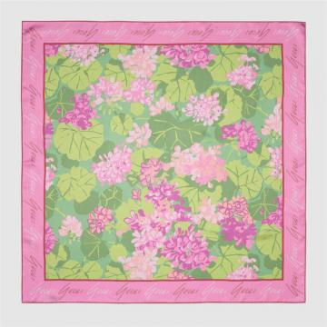 GUCCI 646624 女士绿色拼粉色 艺术家 Ken Scott 印花系列真丝围巾