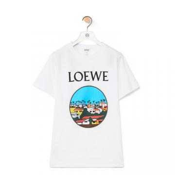 LOEWE S897Y22X02 女士白色 洛杉矶系列印花棉布 T恤