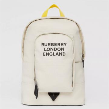  BURBERRY 80376541 男士自然色 徽标印花棉质帆布拼尼龙双肩包