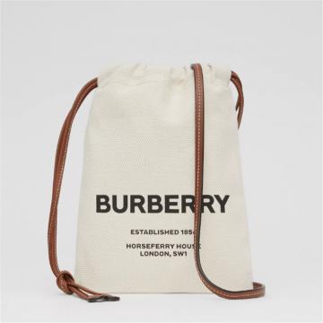 BURBERRY 80367121 女士自然色 小号 Horseferry 印花棉质帆布抽绳式收纳袋