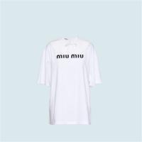 MIUMIU MJN262 女士白色 刺绣棉质平纹针织 T恤