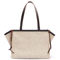 LOEWE A612B90X14 女士自然色 Anagram 亚麻和牛皮 Cushion Tote 手袋