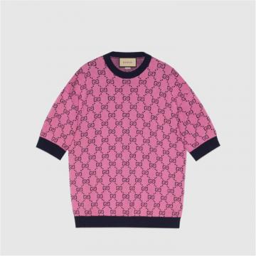 GUCCI 662038 女士粉色 GG Multicolor 短袖毛衣