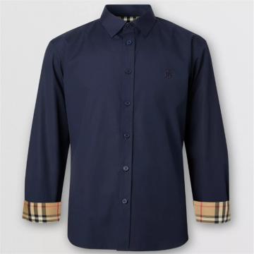 BURBERRY 80323061 男士海军蓝 修身剪裁专属标识图案弹力棉府绸衬衫