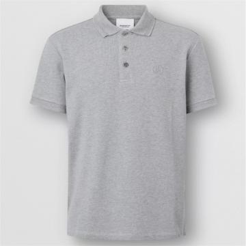 BURBERRY 80374361 男士浅麻灰 纽扣装饰珠地网眼布棉质 Polo 衫