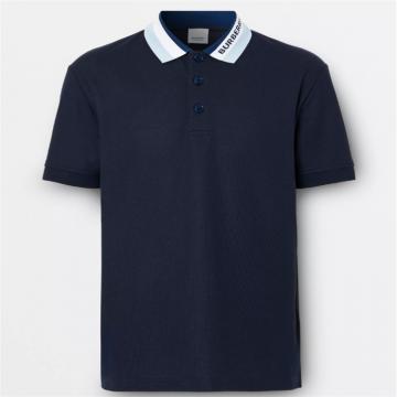 BURBERRY 80407011 男士海军蓝 徽标装饰珠地网眼布棉质 Polo 衫