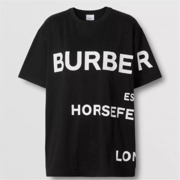 BURBERRY 80407641 女士黑色 Horseferry 印花棉质宽松 T恤衫