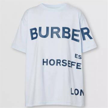 BURBERRY 80407651 女士浅蓝色 Horseferry 印花棉质宽松 T恤衫