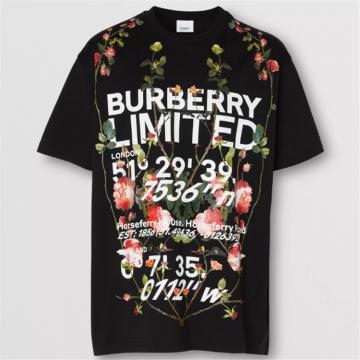 BURBERRY 80374601 男士黑色 蒙太奇印花棉质宽松 T恤衫