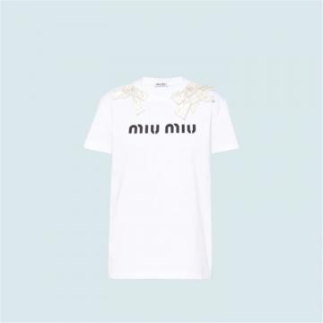 MIUMIU MJN292 女士白色 刺绣平纹针织 T恤