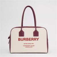 BURBERRY 80368571 女士自然色拼榴石色 Cube 大号 Horseferry 印花帆布半立方包