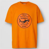 BURBERRY 80406761 男士深橘色 鲨鱼图案棉质宽松 T恤衫
