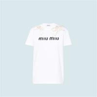 MIUMIU MJN292 女士白色 刺绣平纹针织 T恤