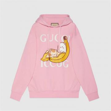 GUCCI 615061 女士粉色 Bananya x Gucci 联名系列兜帽卫衣