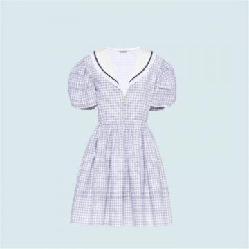 MIUMIU MF4330 女士蓝色 格纹府绸连衣裙