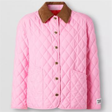 BURBRRY 80311501 女士泡泡糖粉红色 灯芯绒衣领菱形绗缝外套