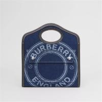 BURBERRY 80390901 女士深帆布蓝色 迷你徽标图案牛仔布拼牛皮口袋包
