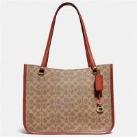 COACH C2591 女士棕黄色锈色 经典标志帆布 TYLER CARRYALL 手袋