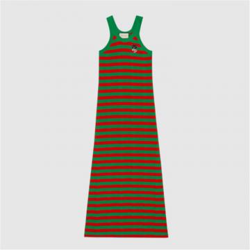 GUCCI 665358 女士红绿色 条纹针织棉连衣裙